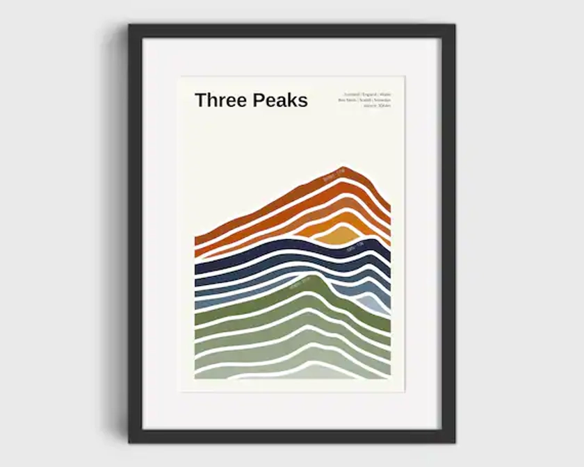 National Three Peaks Print | Three Peaks Print | Scafell, Ben Nevis, Snowdon | Gift For Hiker | Ombre Design | Free Personalisation