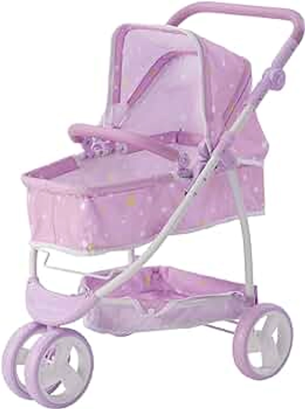Olivia's Little World - Play Baby Doll Bassinet Stroller for Toddler, Baby Doll Pram Stroller Buggy for 3+ Year Old Girls, Twinkle Stars Princess 2-in-1 Baby Doll Stroller for Kids - Purple