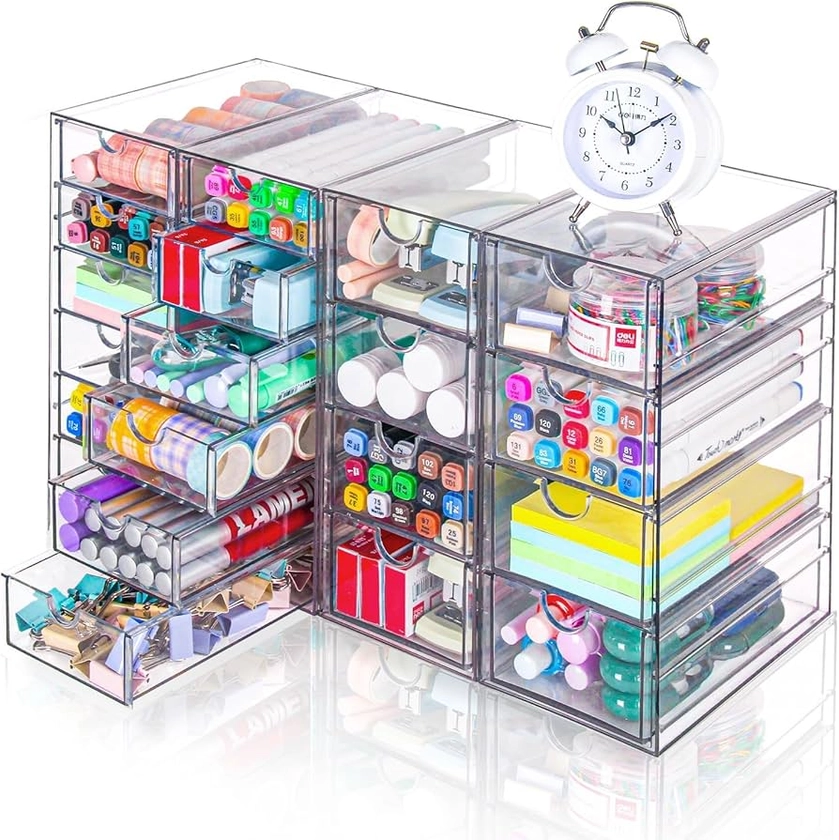 Amazon.com: VZKAH Acrylic Organizer with Drawers | 20 Drawers 4 Sets | Desk Organizer and Storage, Clear Makeup Organizer, For Office/Art Supply/Craft Storage and Organization : Office Products