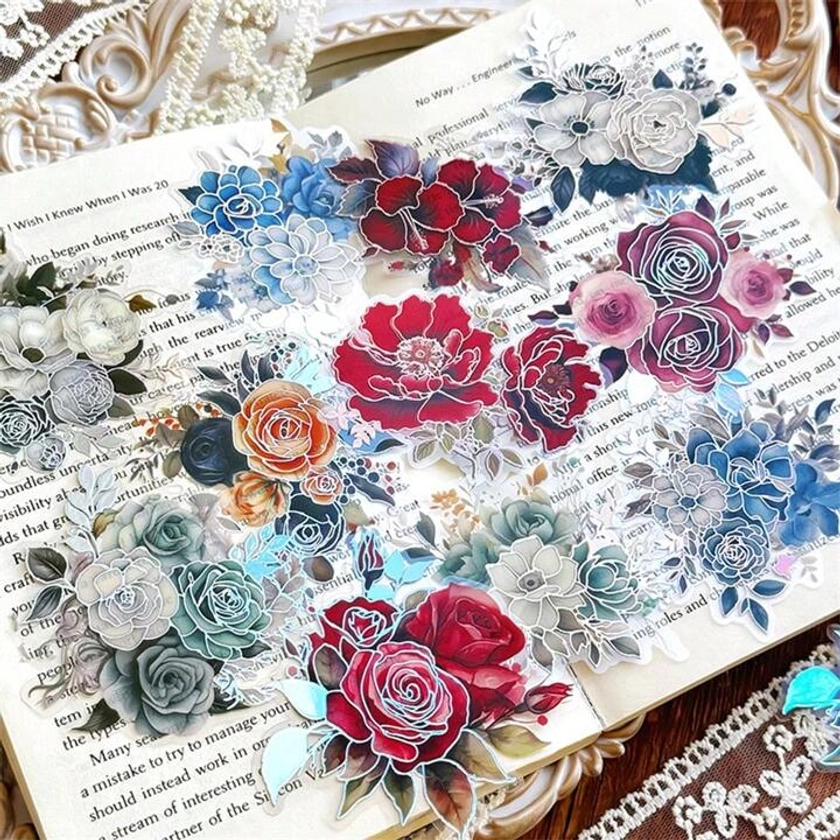 20 Sheets/Pack Flower Date Series Stickers Scrapbooking Material Decoration Collage Base Sticker