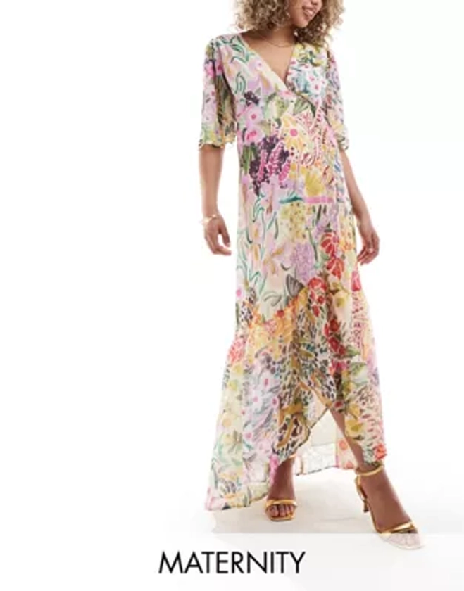 Hope & Ivy Maternity - Robe portefeuille longue - Imprimé fleurs de couleurs vives | ASOS