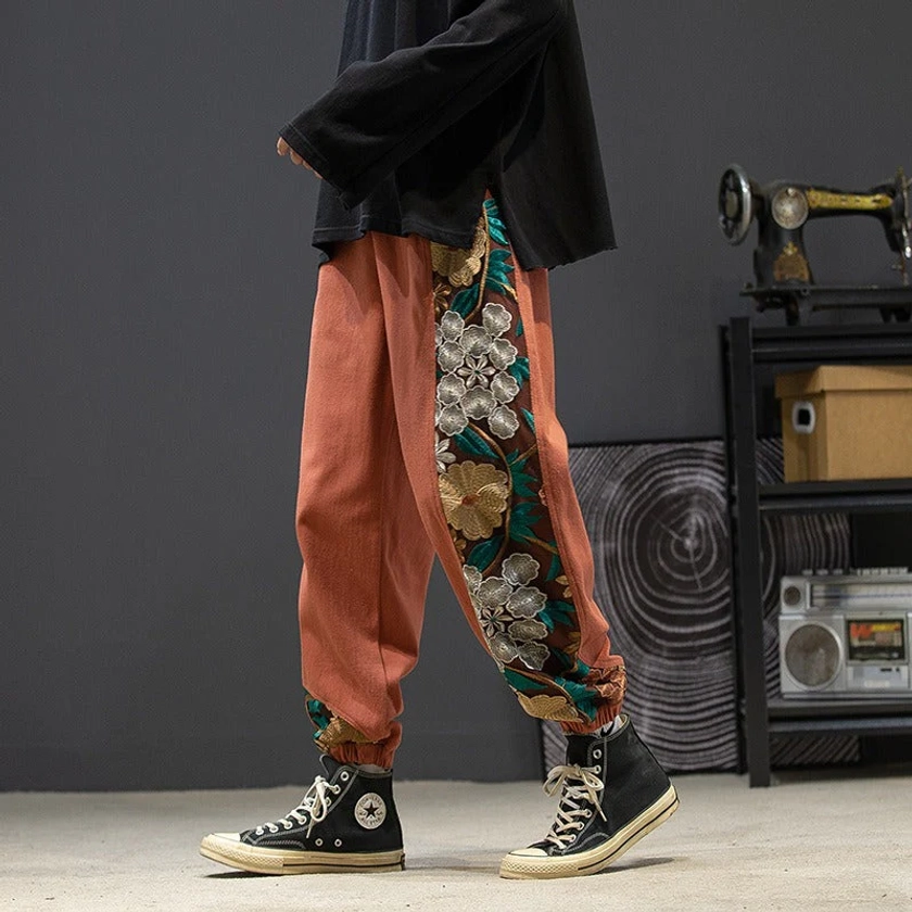Embroidery Cotton Pants - Streetwear Style