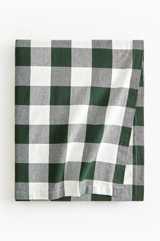 Nappe en coton à motif - Vert foncé/carreaux - Home All | H&M FR