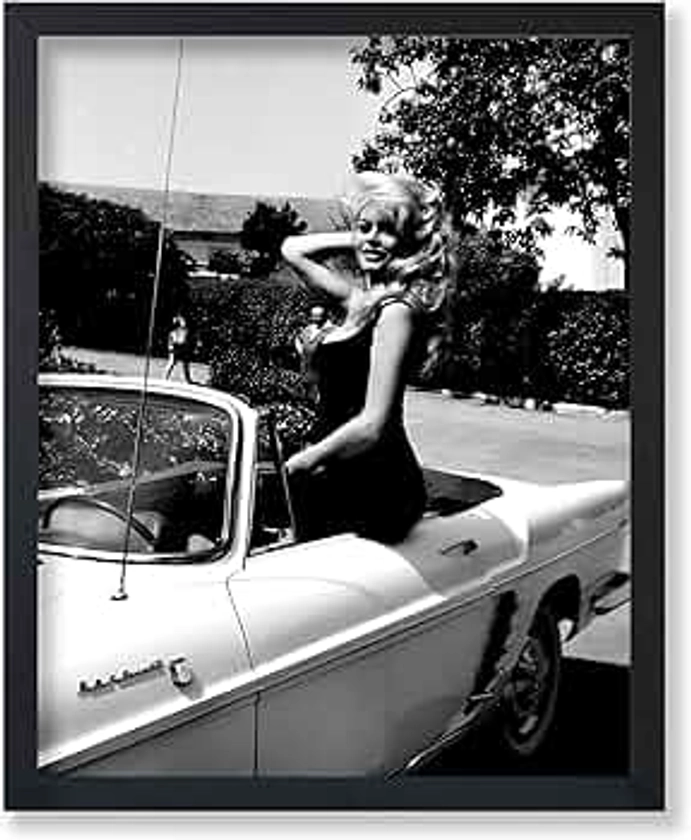 Poster Master Brigitte Poster - Brigitte Sitting in Classic Car Print - Celebrity Art - Fashion Art - Black and White Art - Photography Art - Chic Girl's Bedroom Wall Decor - 8x10 UNFRAMED Wall Art