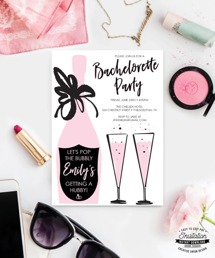 Printable Bachelorette Party Invitations - Bachelorette Invite - Bachelorette Party Itinerary - Pop The Bubbly She's Getting A Hubby