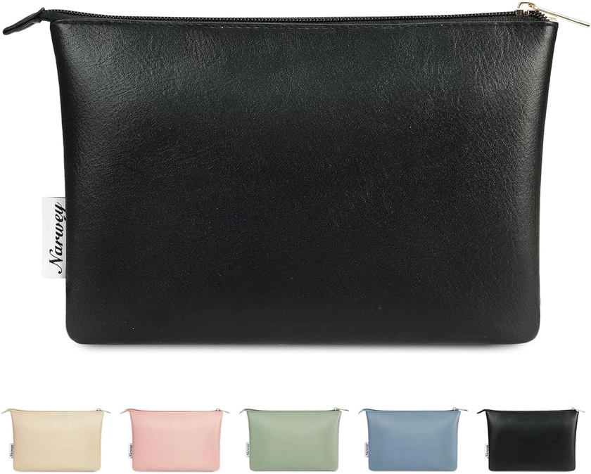 Narwey Small Makeup Bag for Purse Vegan Leather Travel Makeup Pouch Cosmetic Bag Zipper Pouch for Women (Black)