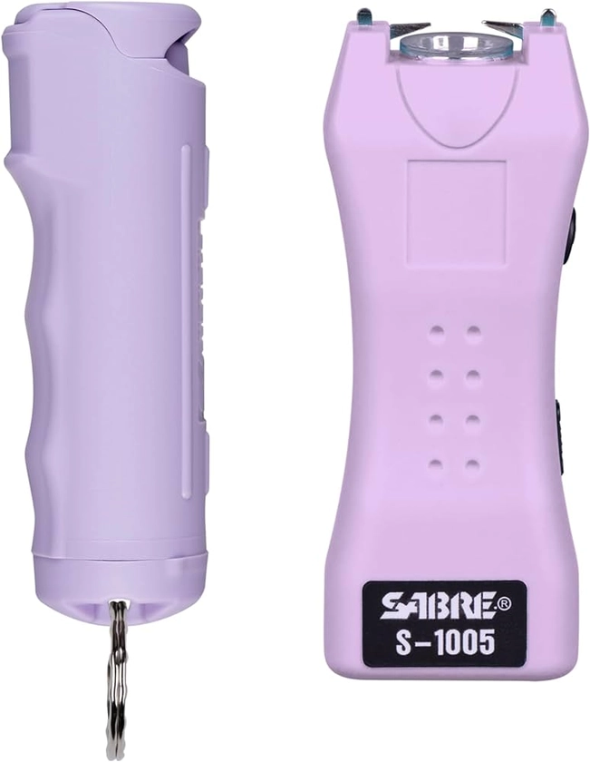 SABRE Pepper Spray & 2-in-1 Stun Gun with Flashlight, Self Defense Kit, Fast Flip Top Safety, Finger Grip for Better & Faster Aim, Painful 1.60 µC Charge, 120 Lumen LED Light, Rechargeable, 0.54 fl oz