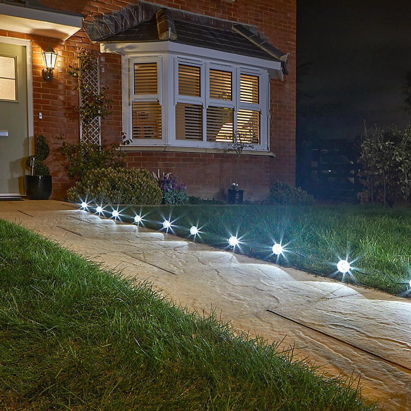 10 x Solar Powered Spotlights - 10 Lumen Super Bright Outdoor Garden Stake Lights for Lawns, Borders, Pathways - Measures L6.5m | DIY at B&Q