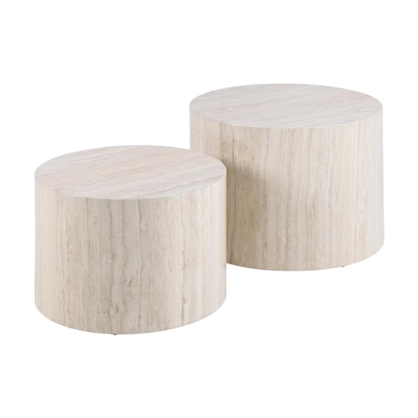 Sohome Ronde Salontafel Anke Set van 2 stuks 58 / 50cm, Travertin-look - AC-0000101176 • Sohome