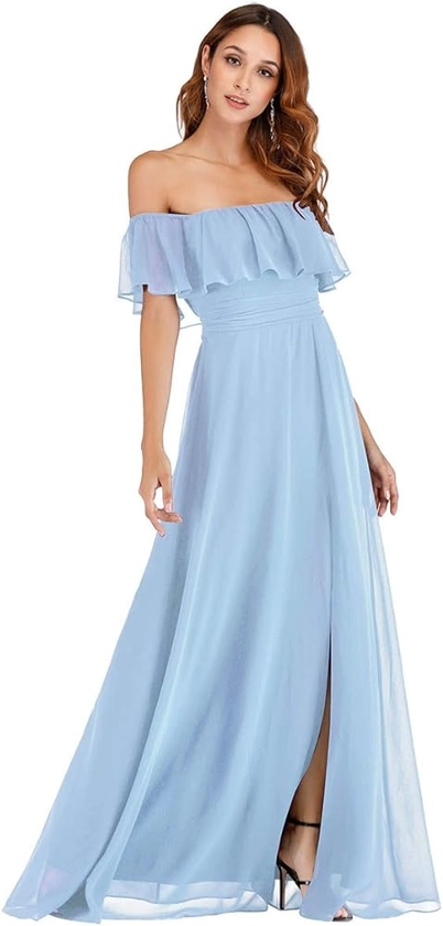 Ever-Pretty Women's Off The Shoulder Bridesmaid Dresses Side Split Beach Maxi Formal Dress 00968