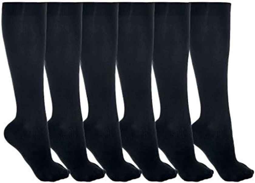 Women's Trouser Socks, 6 Pairs, Opaque Stretchy Nylon Knee High, Many Colors