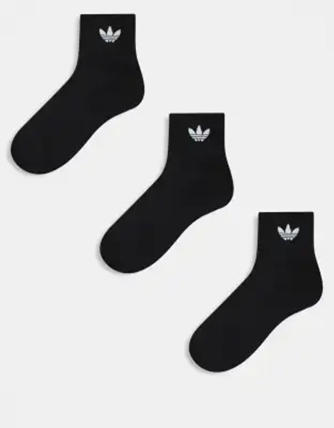 adidas Originals 3 pack trefoil ankle socks in black | ASOS