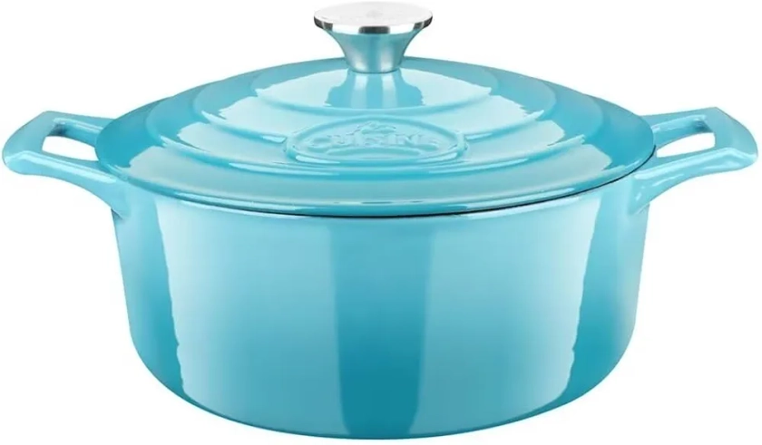 La Cuisine 2175MB Cocotte en Fonte Émaillée avec Couvercle Ø 26 cm, Capacité 4.75 L Bleu Clair, Émail Noir Mat Intérieur, Compatible avec Toutes Sources de Chaleur (Induction Incluse)