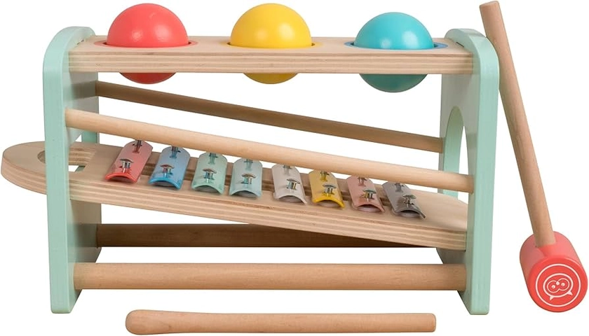 Owl & Fox OF214 Wooden Xylophone Bench wtih Coloured Balls & Hammer, Baby and Toddler Musical Instrument Toys. Interactive Play for Ages 1 Year and Above