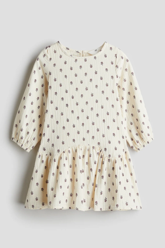 Robe en coton tissé - Encolure ronde - Manches longues - Crème/petites fleurs - ENFANT | H&M FR