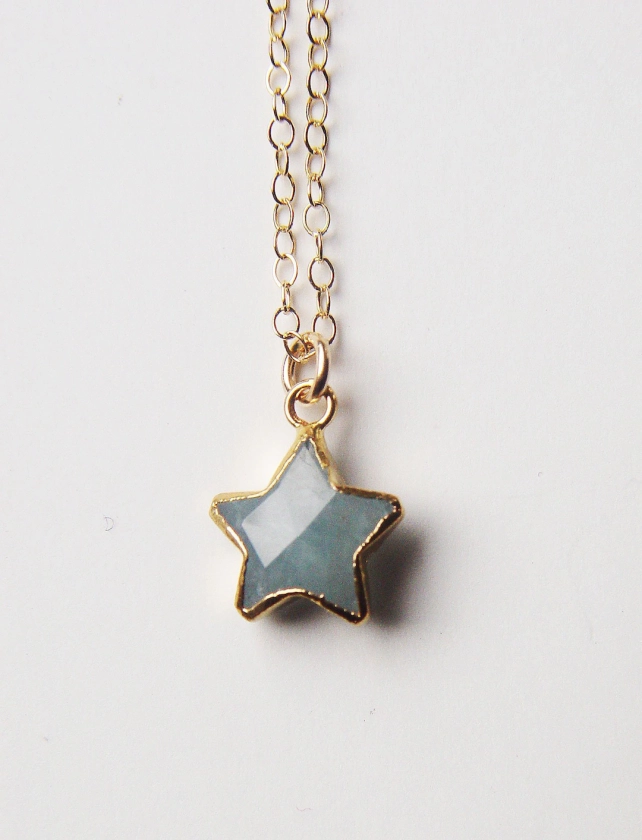 Aquamarine Gold Star Necklace - Etsy