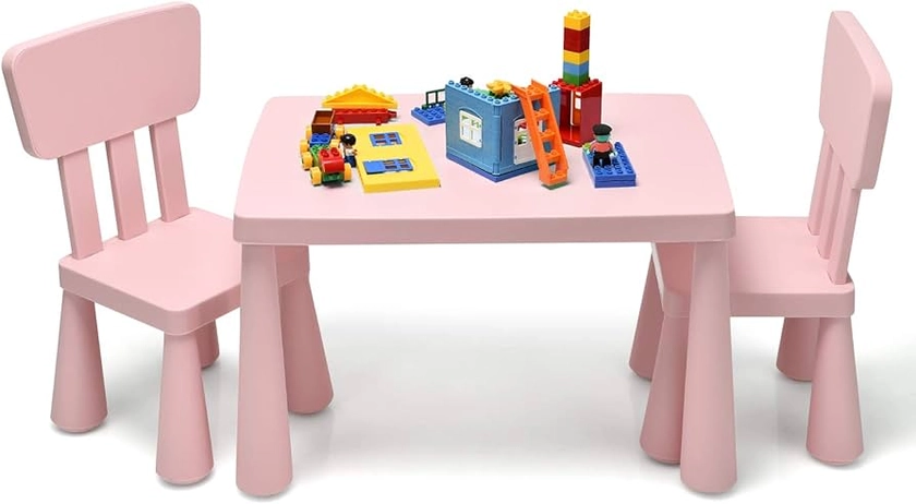 BABY JOY Kids Table and Chair Set, 3 Piece Children Activity Table for Reading, Drawing, Writing, Snack Time & Arts Crafts, Toddler Play Study Dining Desk & Chair for Preschool & Playroom (Pink)