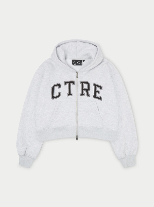 CTRE CROPPED ZIP THROUGH HOODIE - GREY MARL