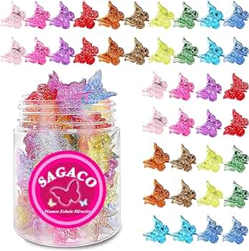 Butterfly Hair Clips Claw, 90s Glitter Y2K Mini Bling Hair Accessories for Women Girls, Cute Dazzling Hair Clip in 10 Sparkly Colors, Durable Grip for Hair Styling, 50 Pieces (Glitter Color)