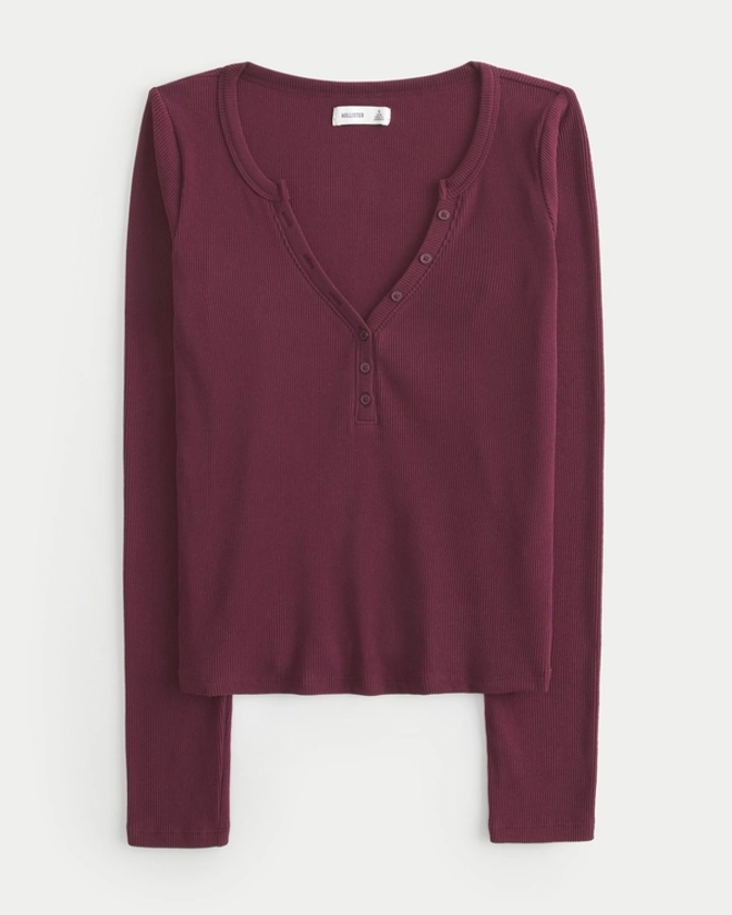 Women's Cozy Ribbed Seamless Fabric Henley | Women's | HollisterCo.com