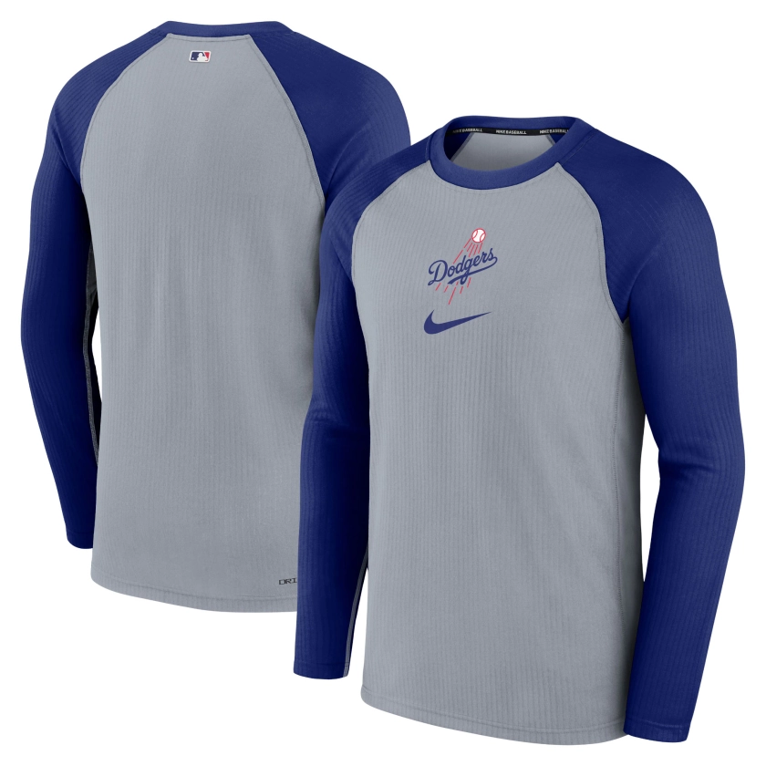 Men's Los Angeles Dodgers Nike Gray Authentic Collection Game Raglan Performance Long Sleeve T-Shirt