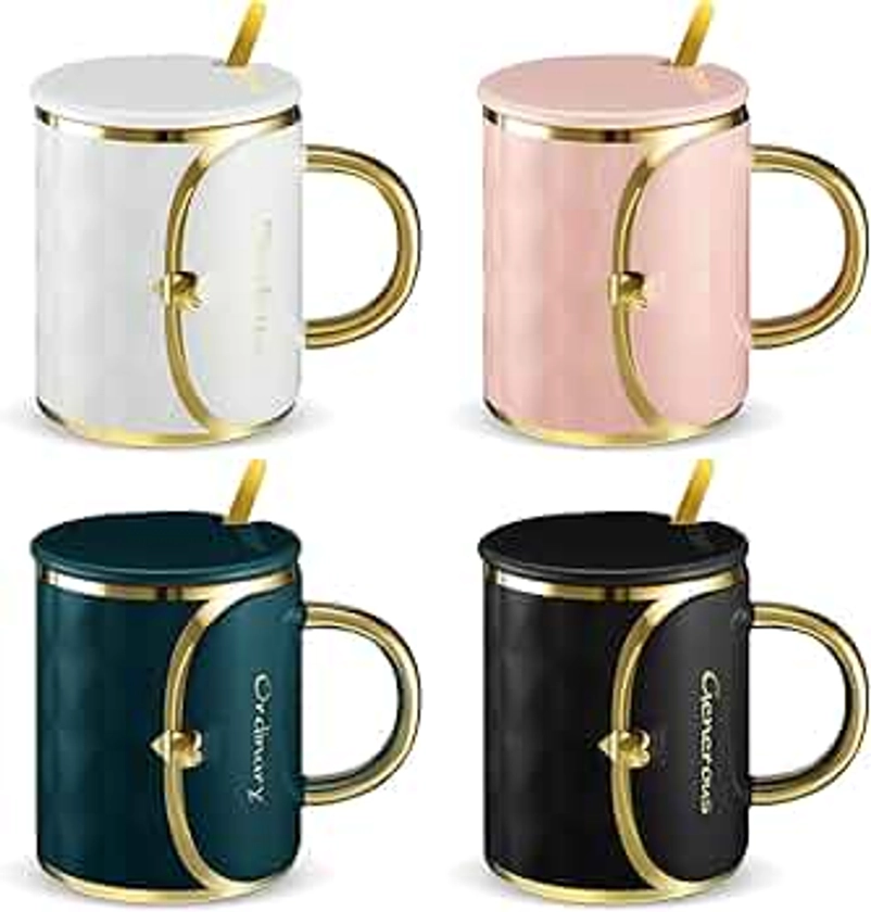 Sliner 4 Sets Coffee Mug Handbag Shaped Ceramic Tea Cup with Saucer Spoon Purse Gift Mug for Office Home Coffee Tea Hot Chocolate Cappuccino (Round)