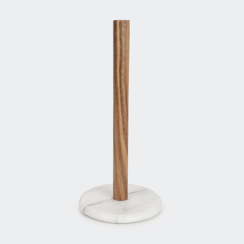 Marble and Acacia Paper Towel Stand