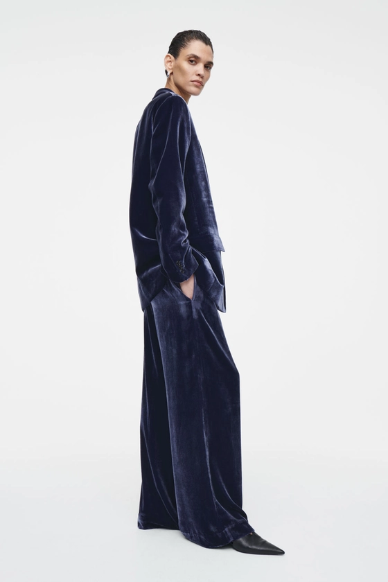 SILK-BLEND VELVET TROUSERS - BLUE - COS