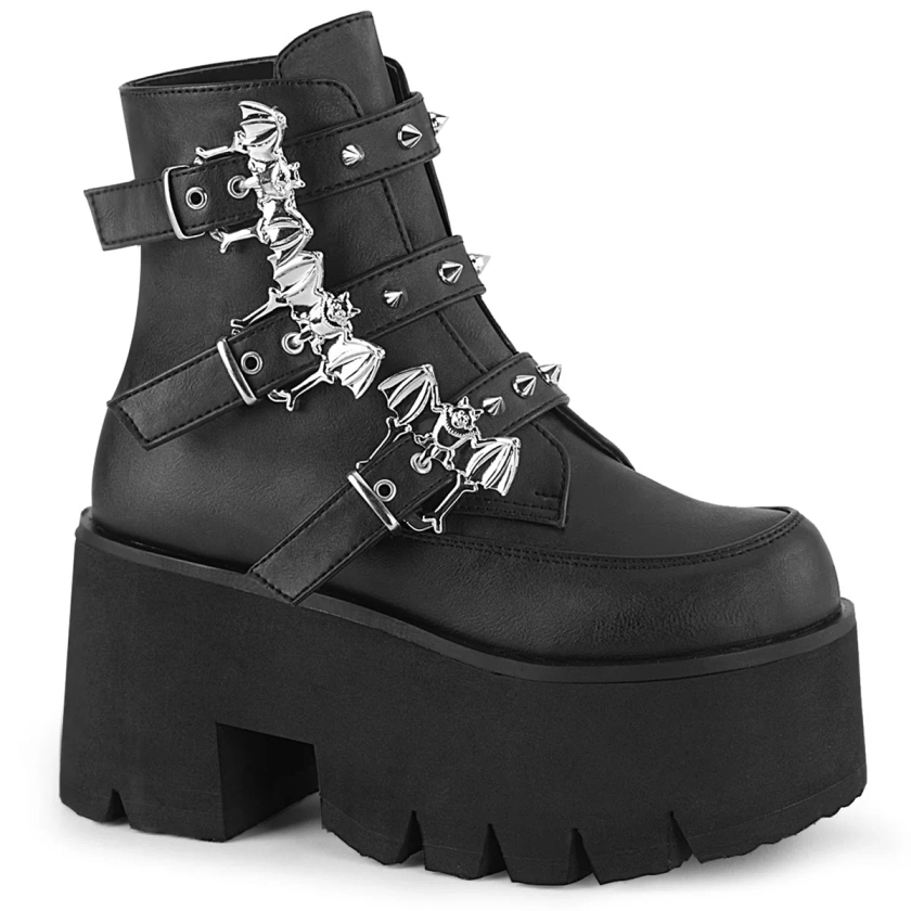 Demonia ASHES-55 Black Vegan Leather Ankle Boots