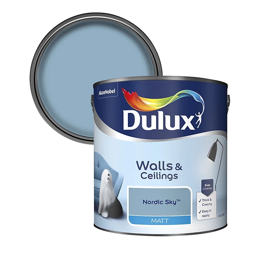 Dulux Walls & ceilings Nordic sky Matt Emulsion paint, 2.5L | DIY at B&Q