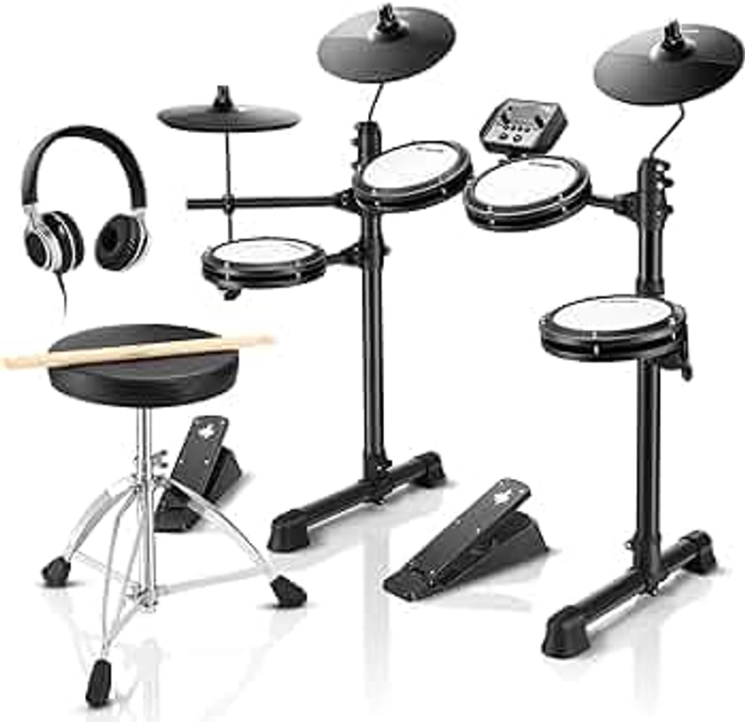 Donner DED-80 Electronic Drum Set with 4 Quiet Mesh Pads, 180+ Sounds, 2 Pedals, Throne, Headphones, Sticks, and Melodics Lessons