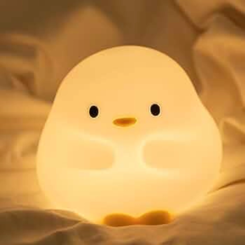 RuiDay Duck Night Light for Kids, Cute Rechargeable Touch Bedside Lamp, Silicone Baby Night Light, Timer 3 Lighting Modes, Squishy Duck Night Lamp, Gifts for Kids Girls Boys