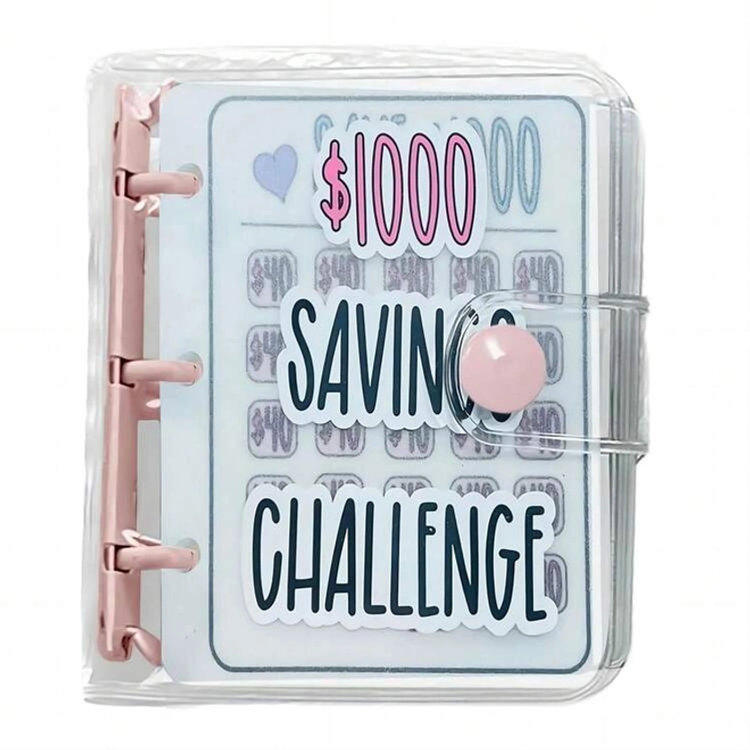 1pc Pink 1000 Savings Challenge Binder , Money Saving Binder, Savings Challenges Book with Envelopes, Envelope Savings Challenge, Mini Budget Binder with Cash Envelopes