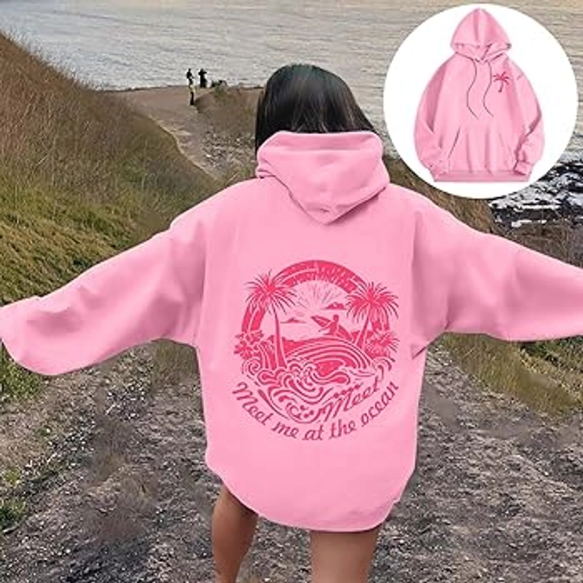 Palm Puff Oversized Hoodies for Women, Teen Girls Preppy Sweatshirt Long Sleeve Y2K Graphic Tees with Pockets