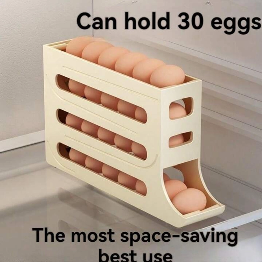 4-Layer Slide Type Egg Holder Box With Automatic Egg Roll And Anti-Fall Kitchen Countertop Egg Storage Box,Dedicated To Refrigerator Side Door, For Easter
