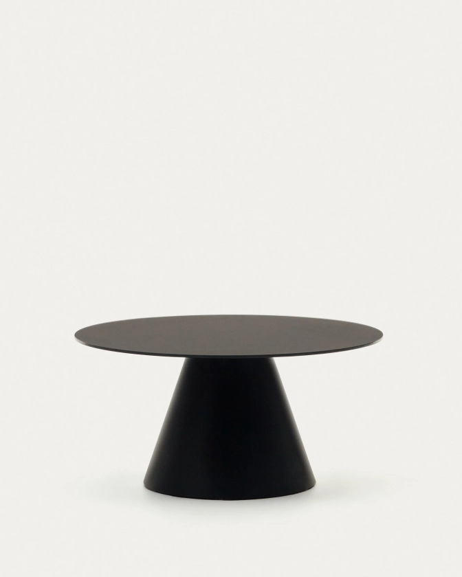 Table basse Wilshire en verre trempé et métal avec finition peinture noir mat Ø 80 cm | Kave Home