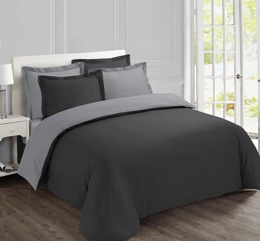 Vision - Parure de lit Réversible Bicolor Anthracite/Gris - Set de Housse de Couette 260x240 cm avec 2 taies d'oreiller pour lit Kingsize 2 Personnes - 100% Coton