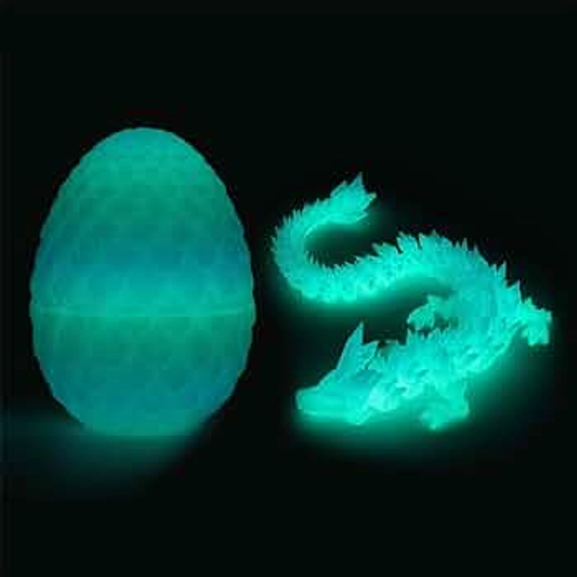 3D Printed Dragon in Egg Crystal Dragon Fidget Toy, Full Articulated Dragon Crystal Dragon with Dragon Egg Fidget Toy Surprise, Home Office Executive Desk Toys Gifts for Kids Adults (Luminous)