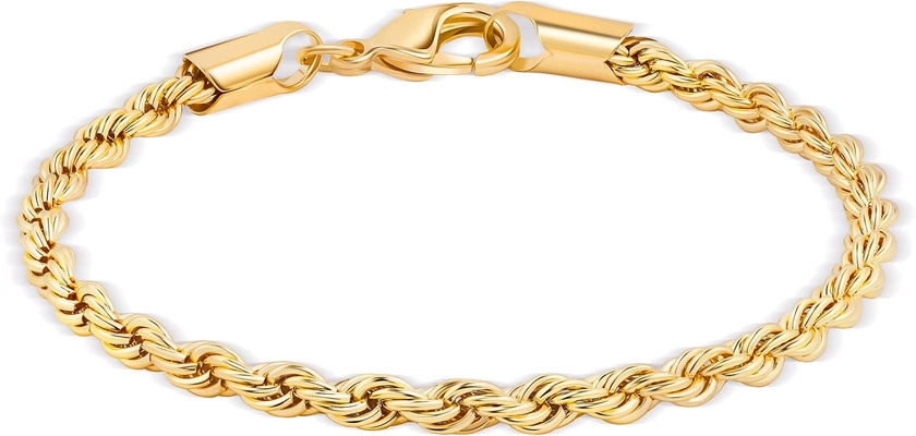 Barzel 18K Gold Plated Rope Chain Bracelet - Made In Brazil