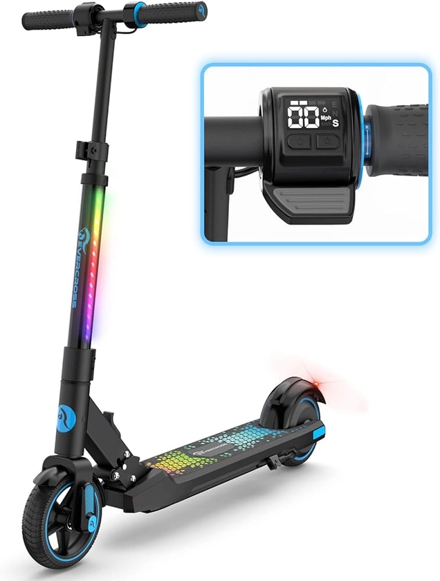 EVERCROSS EV06C Electric Scooter, 6.5'' Foldable Electric Scooter for Kids Ages 6-12, Up to 15 KM/H & 8 KM, LED Display, Colorful LED Lights, Lightweight Kids E Scooter