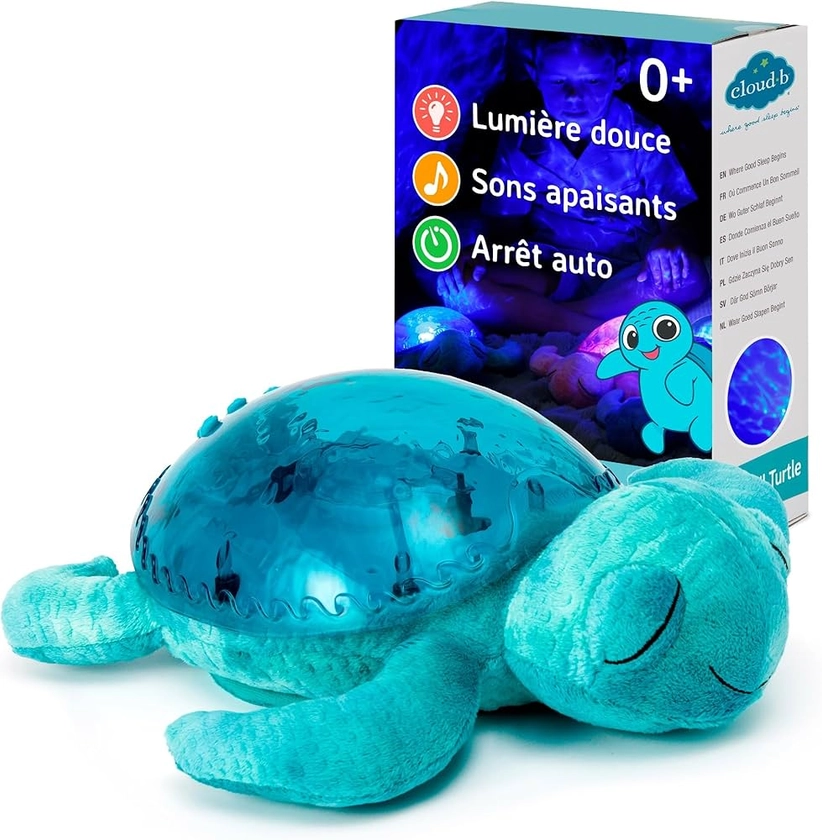 Cloud b Veilleuse Apaisante Projecteur de fonds marins avec sons apaisants | Luminosité et vitesse du mouvement réglables | Arrêt automatique | Veilleuse Musicale Tortue Tranquil Turtle Aqua