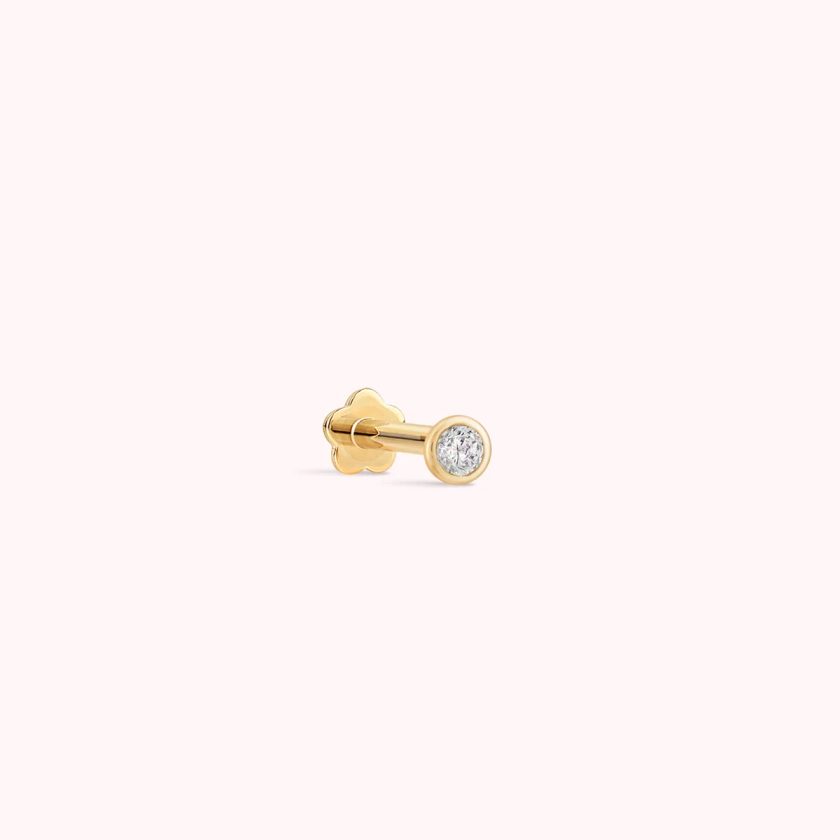 14K Solid Gold Mini Bezel Threaded Labret Earring 2.5mm