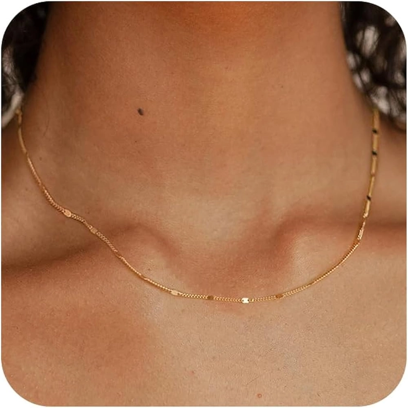 Amicon Gold Dainty Choker Necklace for Women 14K Gold/Silver Plated Satellite Choker Shining Dots Chain Thin Trendy beads Paperclip Necklaces Jewelry Gift