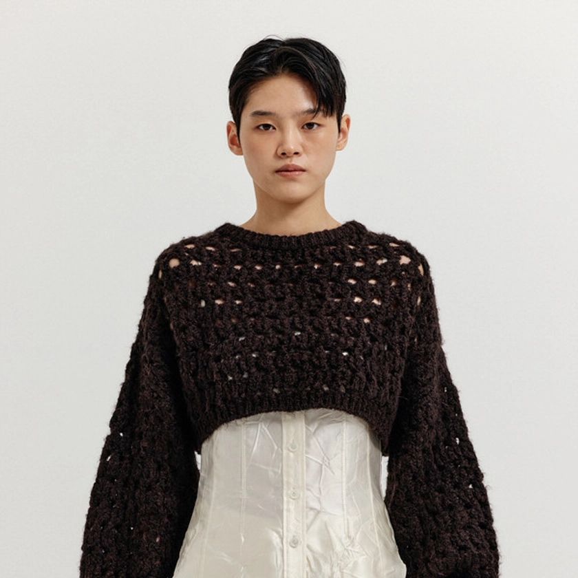 XEKO Open Back Crop Knit Top - Brown