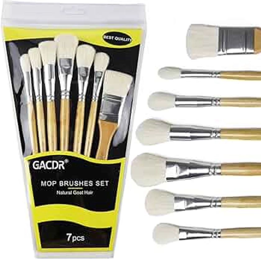 GACDR Blending Brushes for Acrylic Painting,7 Pieces Versatile Gilding Brush Set, Goat Hair Mop brushes for Wartercolor Craft Foil Gold Leaf Flakes Sheets