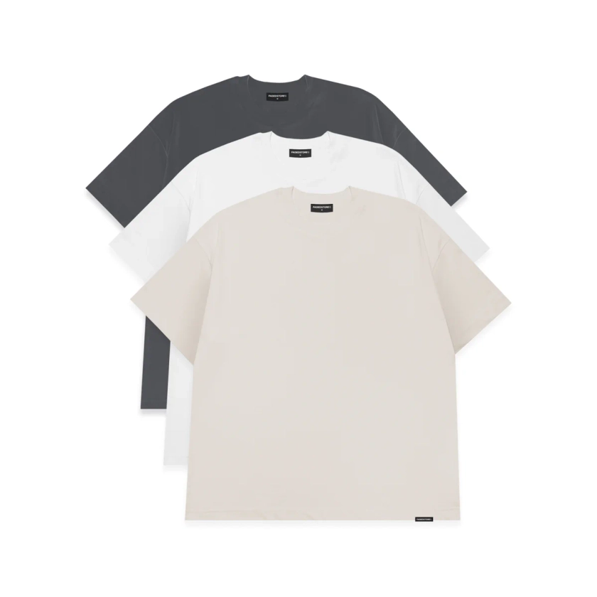 3 Pack Box Fit T-Shirt | Dark Grey Stone White