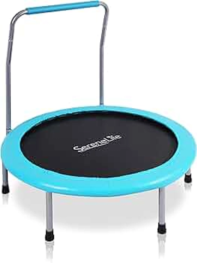 SereneLife 36"/40" Portable Fitness Trampoline, Sports Trampoline for Indoor and Outdoor Workout Use, Professional Round Jumping Cardio, Safe for Kids/Adults w/Padded Frame Cover, Adjustable Handlebar