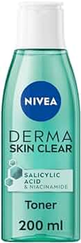 NIVEA Derma Skin Clear Toner (200ml), Cleansing and Hydrating Toner, Salicylic Acid Toner Enriched with Niacinamide to Rebalance the Skin and Remove Impurities, For Blemish-Prone Skin