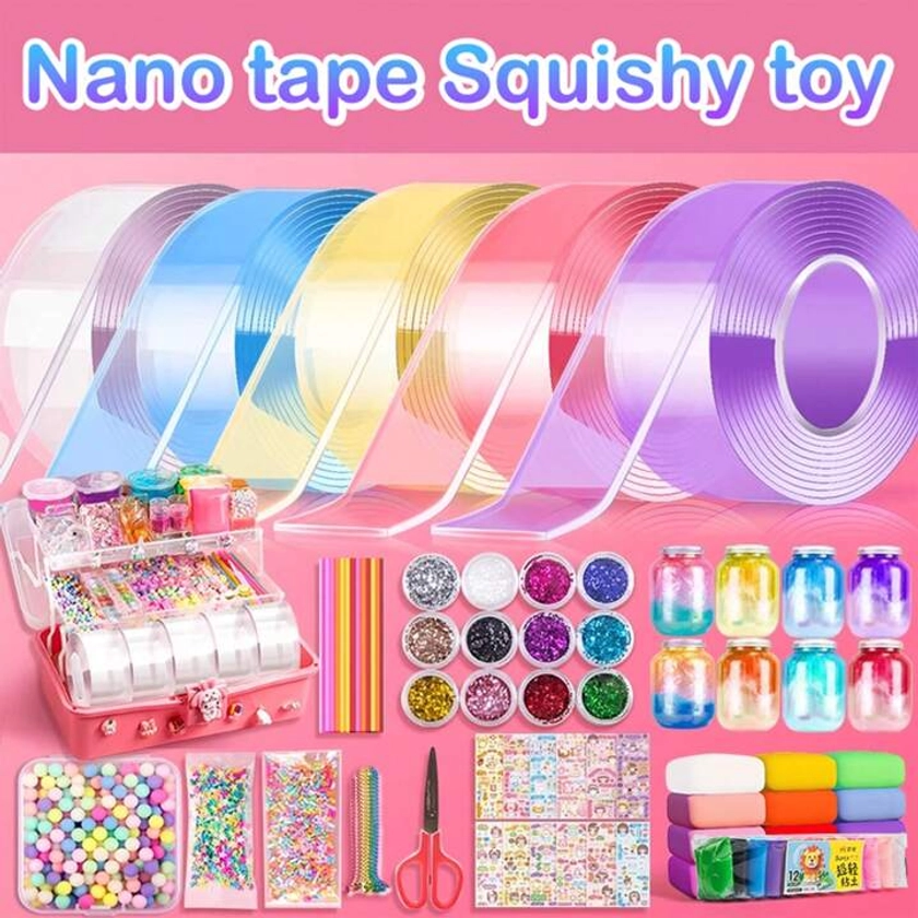 1 Set DIY Craft Pinch Toy Making Blowable Bubble Tape Non-Marking Double-Sided Adhesive Reusable Color High Sticky Nano Tape