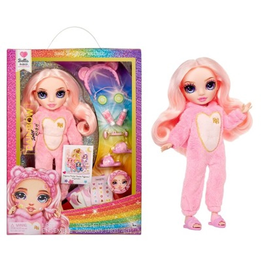 Rainbow High Jr High PJ Party Bella Pink 9'' Posable Doll with Soft One Piece Pajama, Slippers, Play Accessories